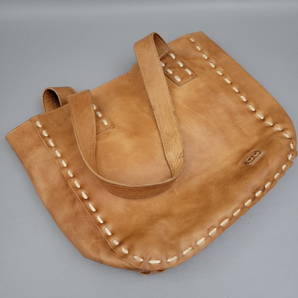 Bed Stu Stevie Tote Shoulder Bag Full Grain Leather Brown Whipstitch Dual Straps - Picture 13 of 13